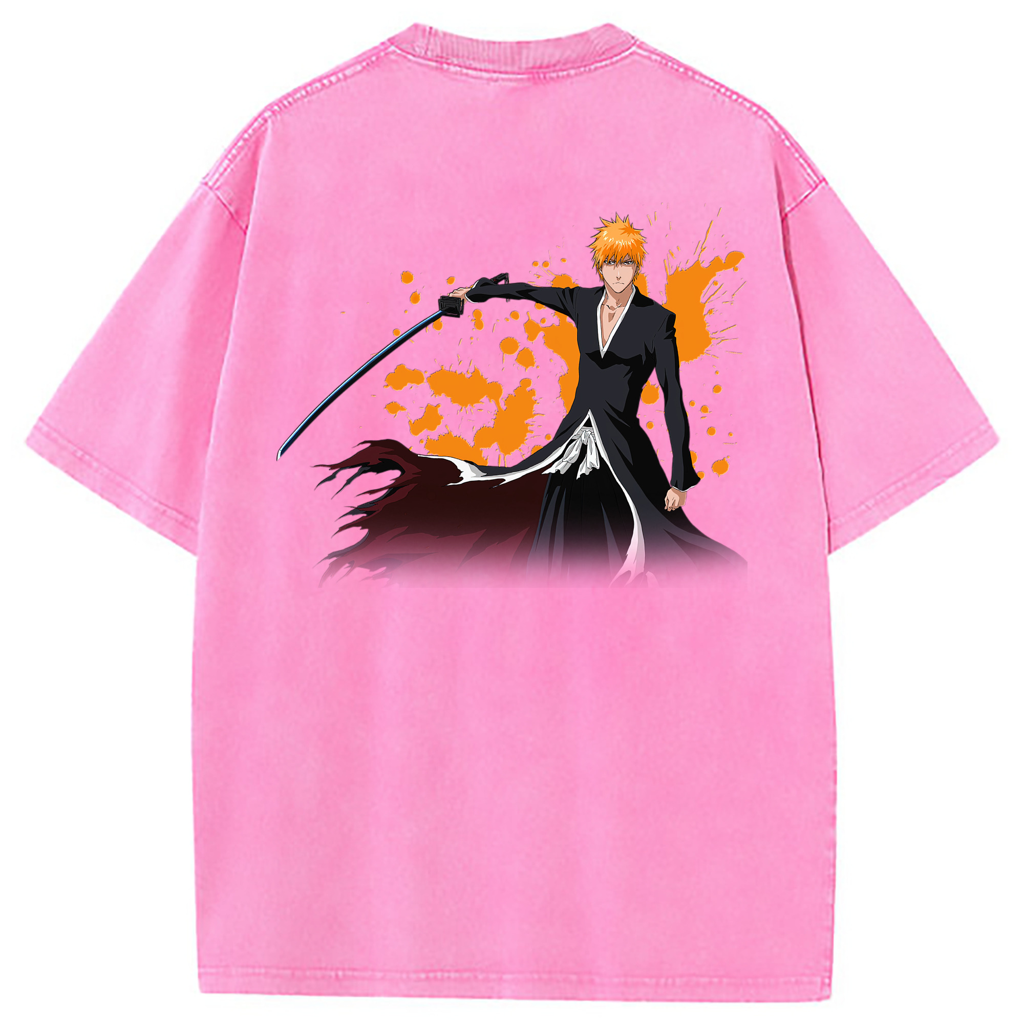 （画像用） ブリーチ 黒崎一護（くろさき いちご）BLEACH Kurosaki Ichigo 綿100% ヴィンテージ風 半袖Tシャツ（背面プリント）